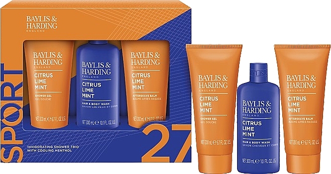 Набор - Baylis & Harding Citrus Lime & Mint Men's Invigorating Shower Trio Gift Set (shm/300ml + sh/gel/200ml + ash/balm/200ml) — фото N1