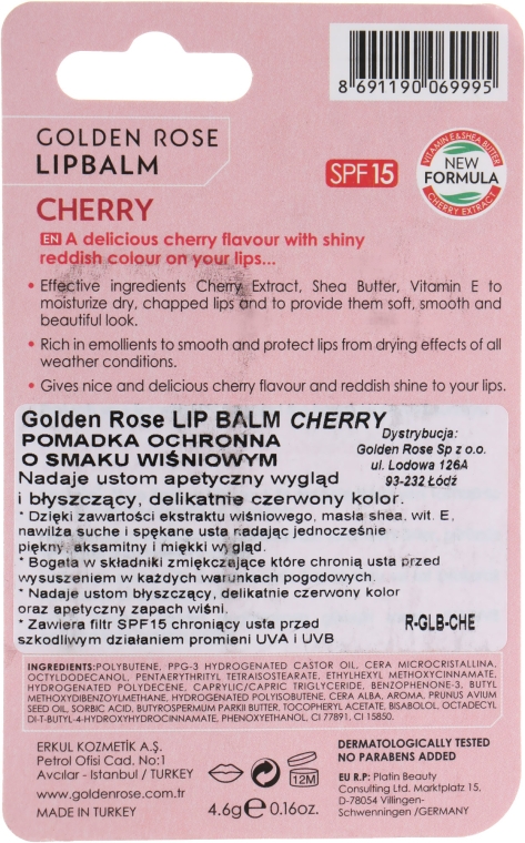 Бальзам для губ "Вишня" - Golden Rose Lip Balm Cherry SPF15 — фото N2