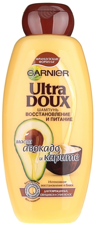 Шампунь для пошкодженого та посіченого волосся - Garnier Ultra Doux Каріте та Авокадо — фото N1