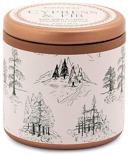 Ароматическая свеча в банке "Кипарис и пихта" - Paddywax Cypress & Fir Copper Tin Candle White With Green Toile Pattern — фото N1