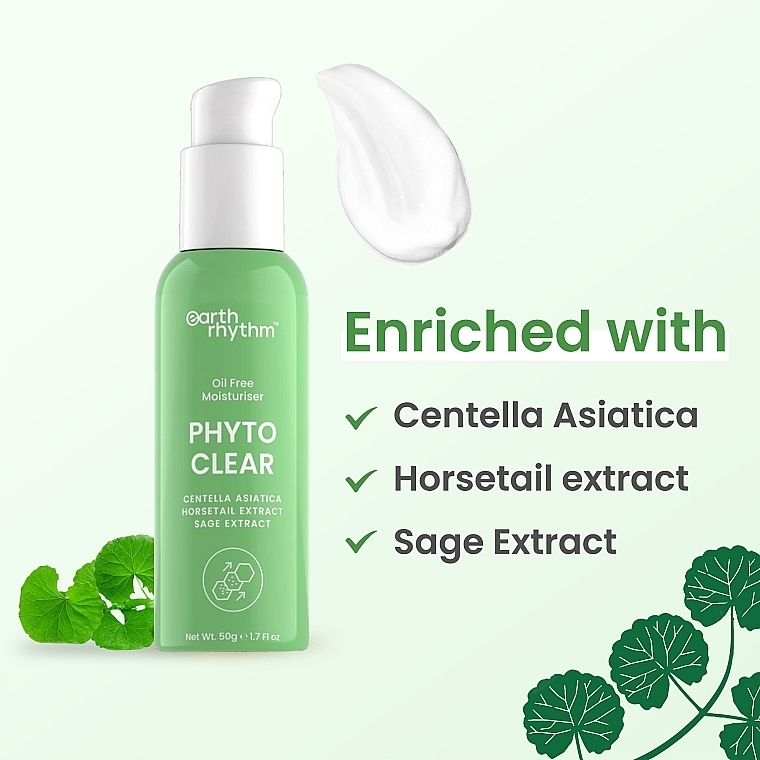 Крем для лица с центелой азиатской - Earth Rhythm Phyto Clear Oil Free Moisturiser Centella Asiatica Horsetail & Sage Extract  — фото N3