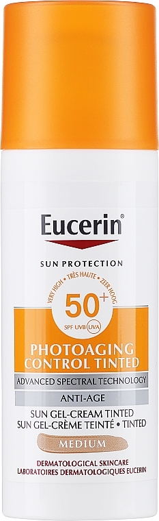 Тональный солнцезащитный гель-крем для лица - Eucerin Photoaging Control Tinted Sun Gel-Cream SPF50+ Medium — фото N2