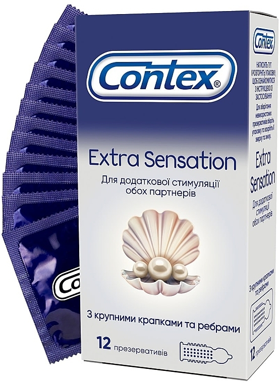 Презервативы латексные с силиконовой смазкой с крупными точками и ребрами, 12 шт - Contex Extra Sensation — фото N1