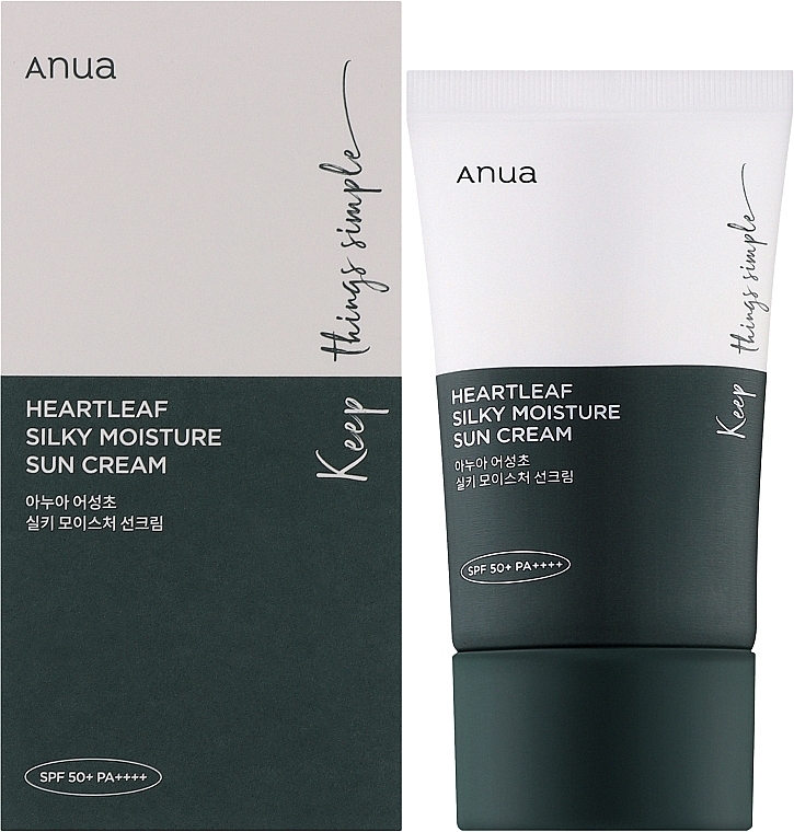 Солнцезащитный крем для чувствительной кожи лица, SPF 50+ PA++++ - Anua Heartleaf Silky Moisture Sun Cream — фото N2