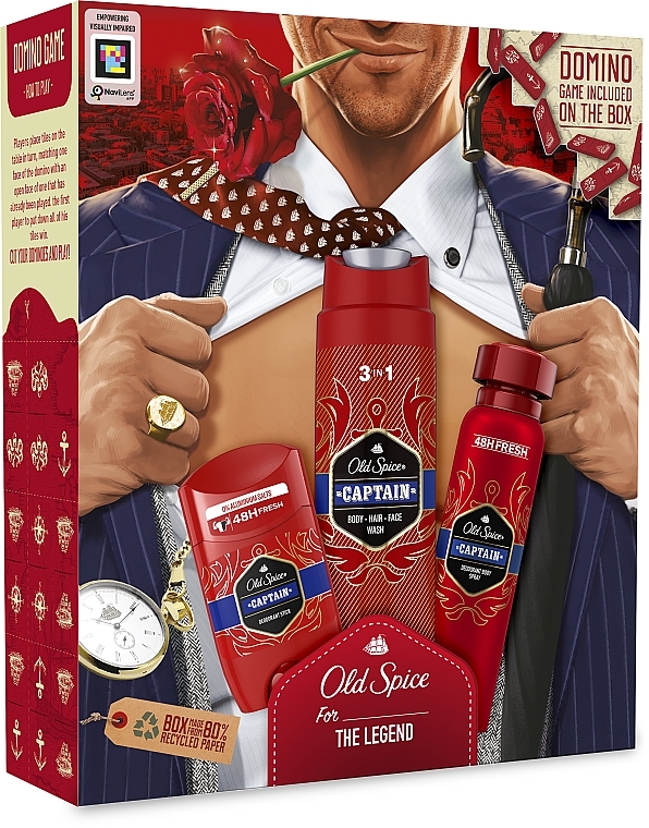 Набор - Old Spice The Legend Captain (sh/gel/250ml + deo/50ml + spray/150ml + domino) — фото N3