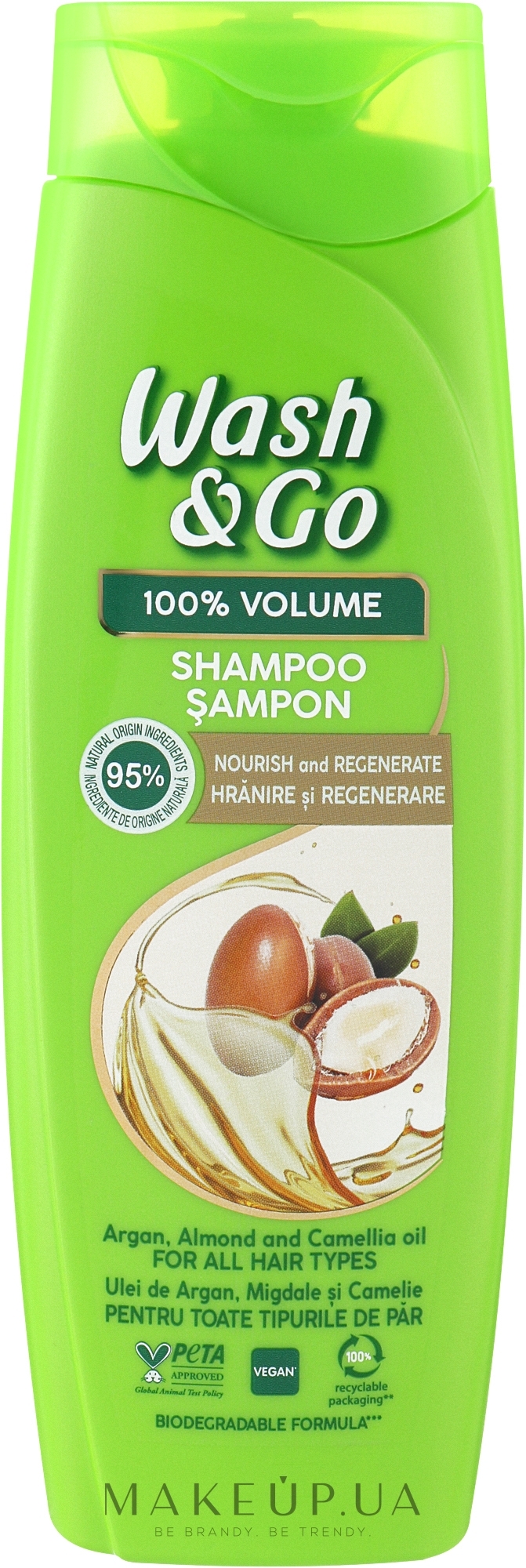 Шампунь с маслом арганы, миндаля и ромашки для всех типов волос - Wash&Go — фото 360ml