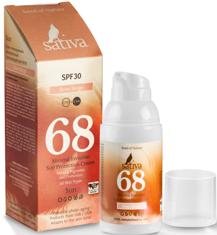Крем для лица с тонирующим эффектом №68 - Sativa Sun Mineral Invisible Sun Protection Face Care