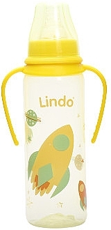 Бутылка цветная с ручками и силиконовой соской, 250 мл, желтая - Lindo Li 139 — фото N1