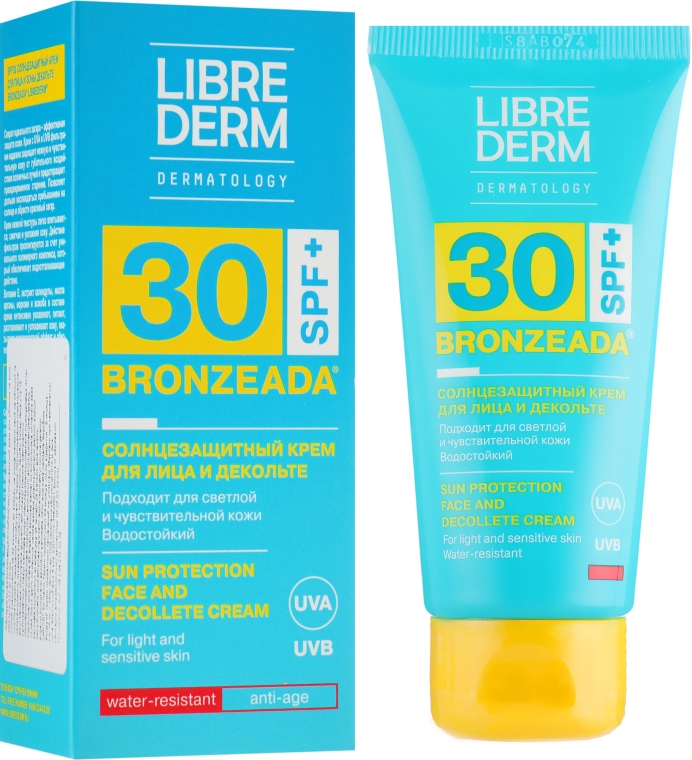 Солнцезащитный крем для лица и зоны декольте SPF 30 - Librederm Bronzeada Sun Protection Face&Decollete Cream SPF 30