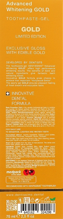 УЦЕНКА Зубная паста-гель отбеливающая - Dentissimo Advanced Whitening Gold Toothpaste * — фото N3