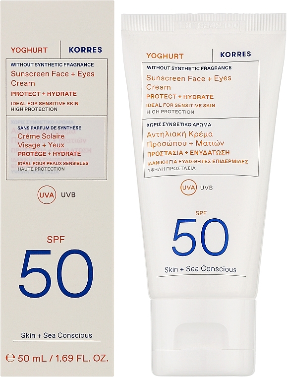 Солнцезащитный крем для лица - Korres Yoghurt Sunscreen Face & Eyes Cream SPF50 — фото N2