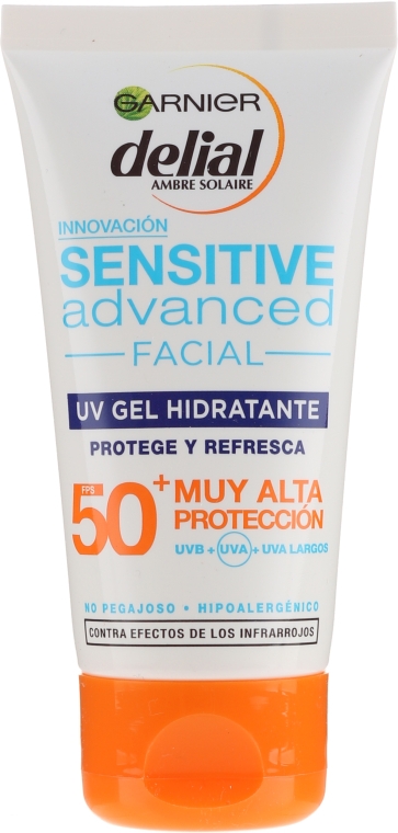 Солнцезащитный гель для чувствительной кожи лица - Garnier Delial Ambre Solaire Sensitive Advanced Facial Sunscreen SPF50+ — фото N1