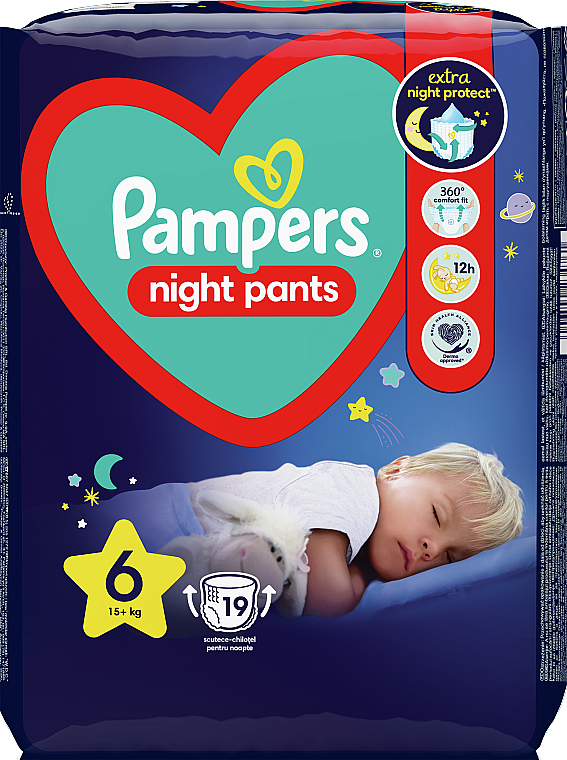Подгузники-трусики ночные Night Pants Размер 6 (15 + кг), 19 шт - Pampers — фото N2