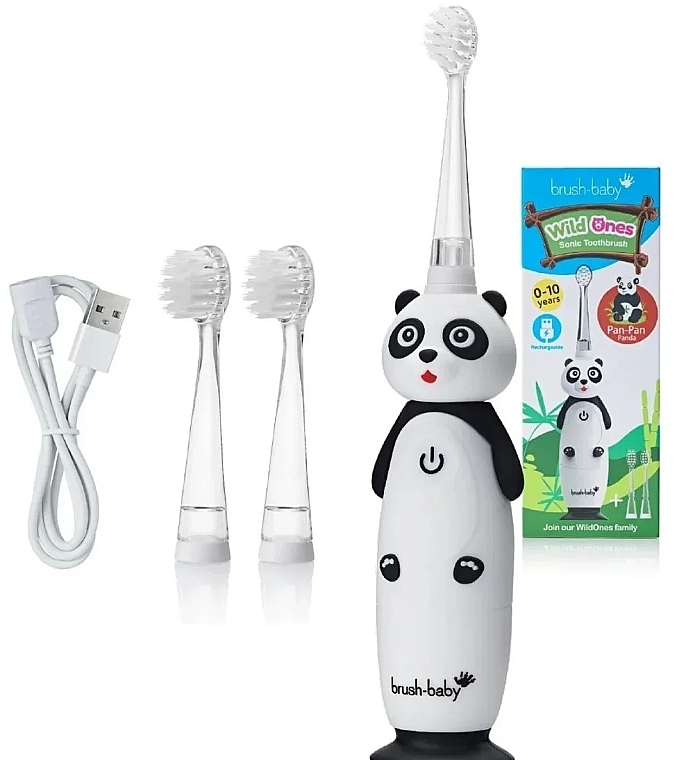 Электрическая зубная щетка, 0-10 лет - Brush-Baby WildOnes Pan-Pan Panda Sonic Toothbrush — фото N2