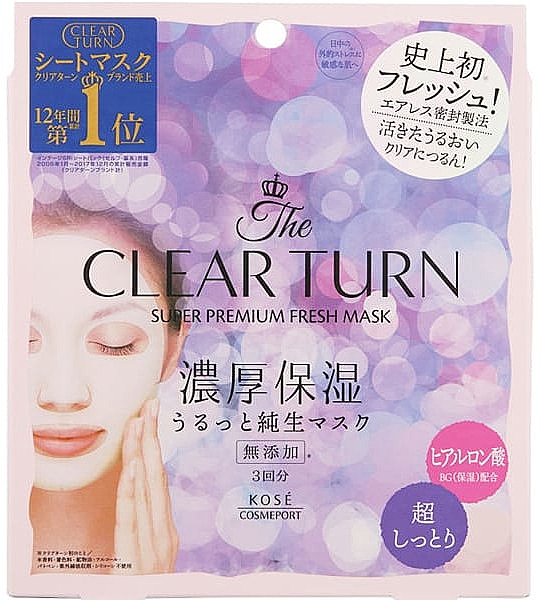 Освіжальна маска для обличчя з гіалуроновою кислотою - Kose Clear Turn Super Premium Fresh Mask — фото N1