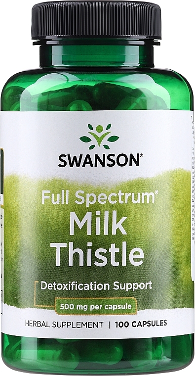Дієтична добавка "Розторопша плямиста" 500 мг, 100 шт. - Swanson Milk Thistle — фото N1