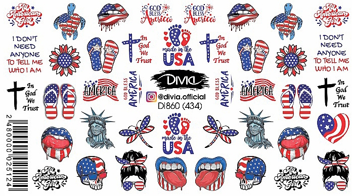 Наклейки для нігтів водні "USA" - Divia Di860