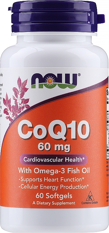 Коензим Q10, 60 мг, 60 гелевих капсул - Now Foods CoQ10 With Omega-3 — фото N1