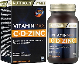 Диетическая добавка «Комплекс витаминов C, D и цинк», таблетки - Nutraxin Vitals Vitamin Max — фото N2
