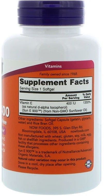 Витамин Sun-E 400 - Now Foods Sun-E 400 IU Softgels — фото N2