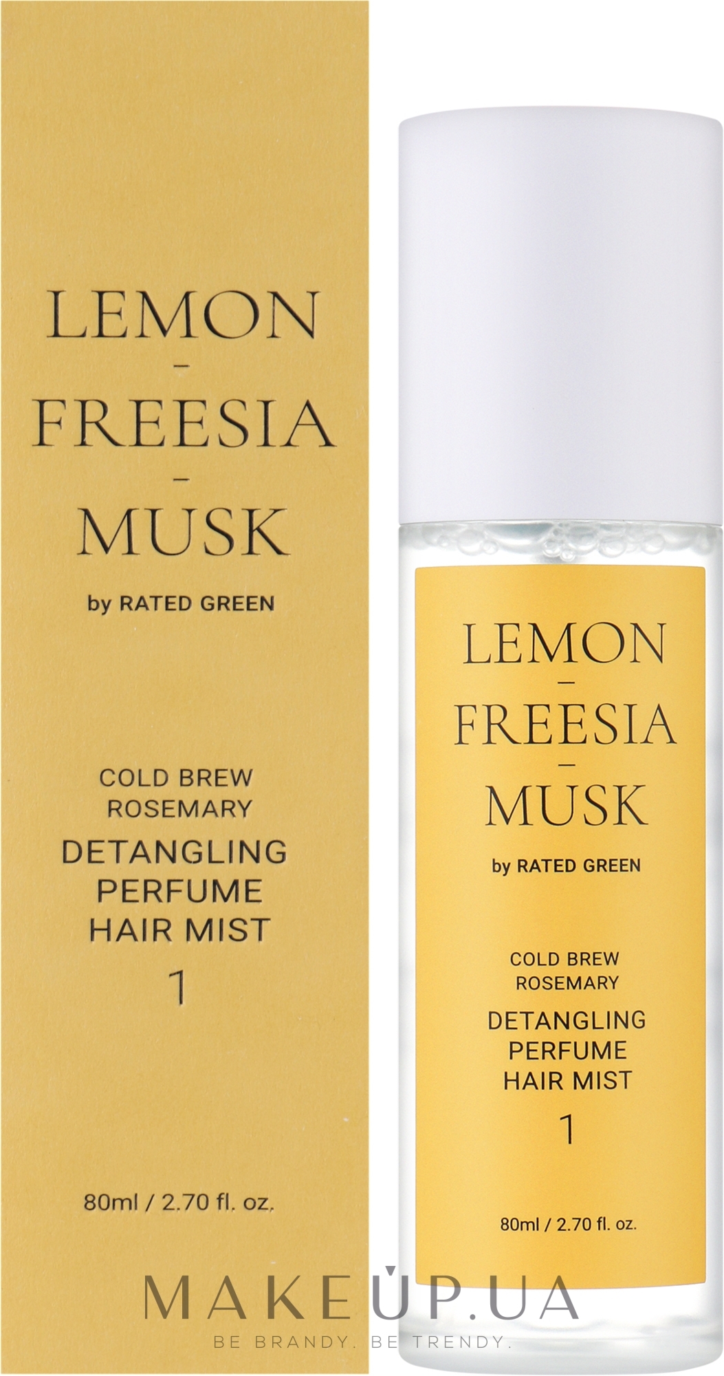 Парфумований міст для волосся "Лимон-Фрезія-Мускус" - Rated Green Cold Brew Rosemary Detangling Perfume Hair Mist 1 — фото 80ml