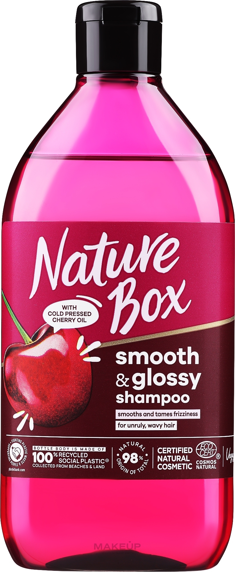 Розгладжувальний шампунь для неслухняного і хвилястого волосся - Nature Box Cherry Oil Smoothness Shampoo — фото 385ml