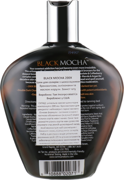 Крем для солярия с шоколадными бронзантами, силиконами и маслом марула - Tan Incorporated Black Mocha 200x — фото N2