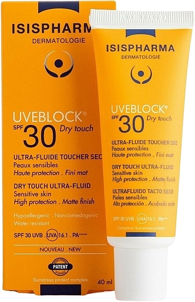 Солнцезащитный ультрафлюид для лица - Isispharma Uveblock SPF30+ Dry Touch Ultra-fluid — фото N1