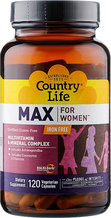 Вітамінно-мінеральний комплекс для жінок без заліза - Country Life Max for Women — фото N1