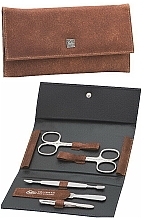 Манікюрний набір, 5 предметів "Cognac", brown - Erbe Solingen Manicure Snap Button Case — фото N1