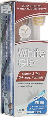 Набор "Для любителей чая и кофе", бело-желтая щетка - White Glo Coffee & Tea Drinkers Formula Whitening Toothpaste (toothpaste/100ml + toothbrush) — фото N1