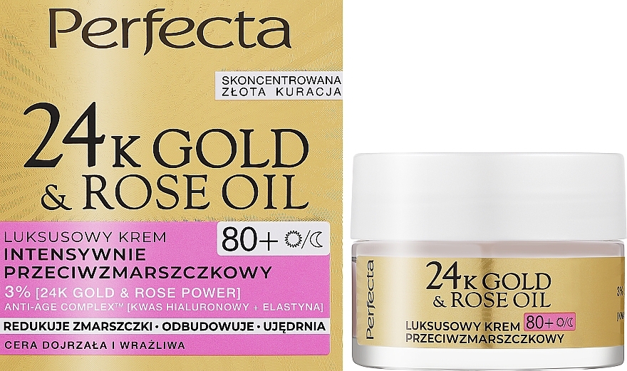 Крем для обличчя від зморщок - Perfecta 24k Gold & Rose Oil Anti-Wrincle Cream 80+ — фото N1