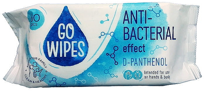 Вологі серветки з D-пантенолом, 60 шт. - Go Wipes Anti-Bacterial Effect D-Panthenol — фото N1