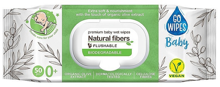 Органічні вологі серветки, з екстрактом оливи, 50 шт. - Go Wipes Baby — фото N1