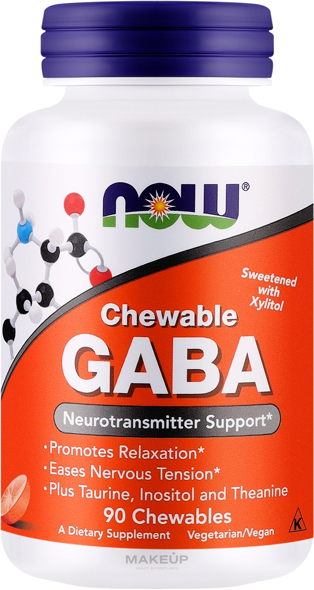 Жувальні таблетки ГАМК зі смаком апельсина - Now Foods GABA Chewable Natural Orange Flavor — фото 90шт