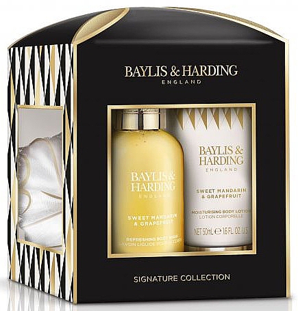 Набір - Baylis & Harding Sweet Mandarin & Grapefruit(sh/gel/100ml + b/milk/50ml + sponge/1pcs) — фото N1