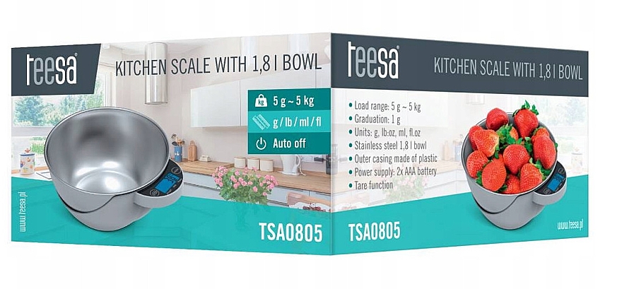 Кухонні ваги з чашею - Teesa Kitchen Scale With 1.8 L Bowl TSA0805 — фото N2