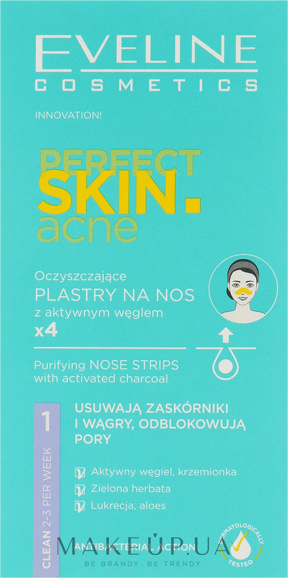 Очищающие полоски для носа от прыщей с активированным углем - Eveline Cosmetics Perfect Skin.acne  — фото 4шт
