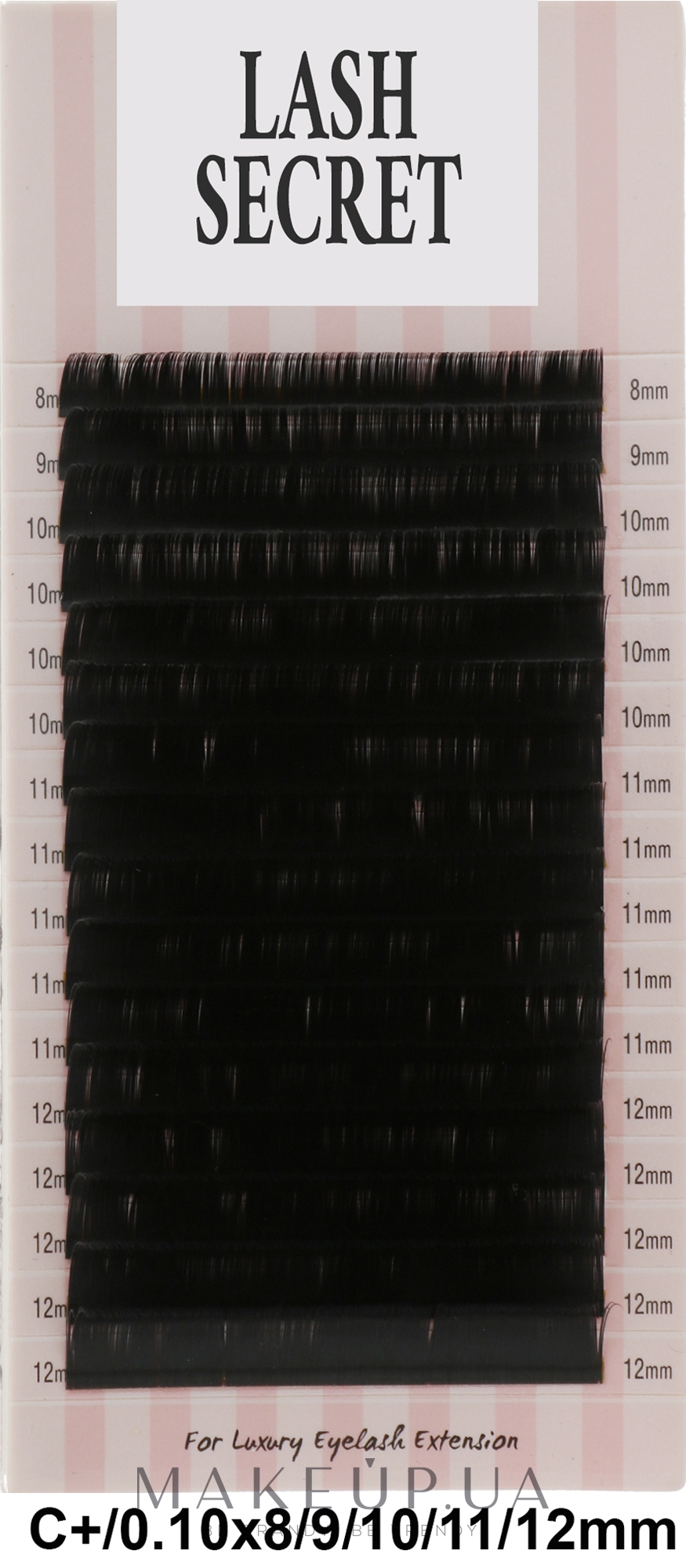 Накладні вії, чорні, 16 ліній (mix, 0,1, C + , 8-12) - Lash Secret — фото 1уп