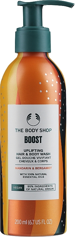 Веганский освежающий гель для волос и тела - The Body Shop Boost Uplifting Hair & Body Wash Mandarin Bergamot Vegan — фото N1