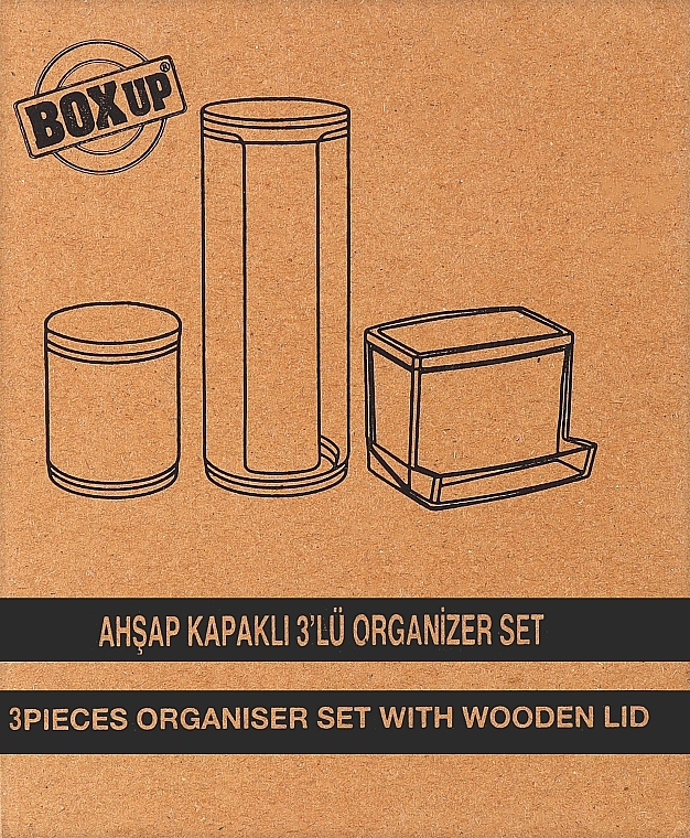 Органайзер-набор из трех частей 17х7,5х20 см, прозрачный с деревянной крышкой - BoxUp FT-211 — фото N1