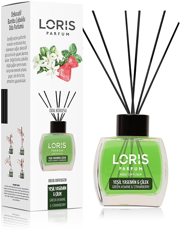 Аромадиффузор "Зеленый жасмин и клубника" - Loris Parfum Reed Diffuser Green Jasmine & Strawberry — фото N1