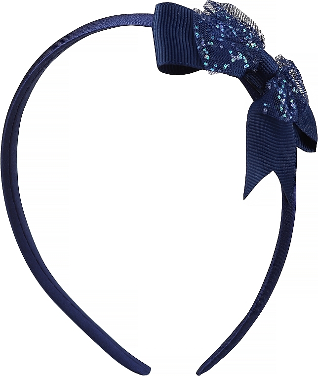 Обруч для волос FA-5601, синий с бантиком, с блестками - Donegal — фото N1
