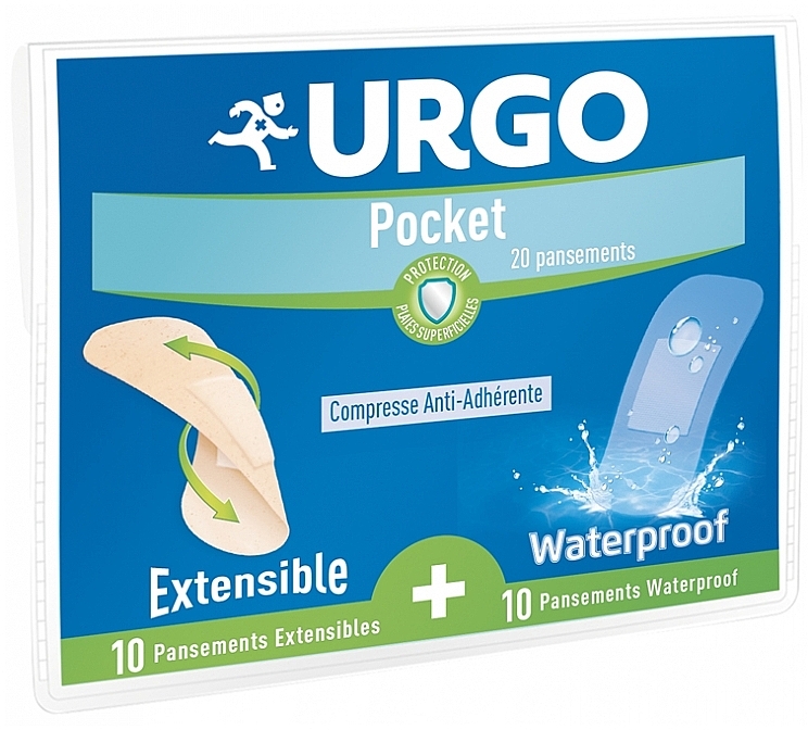 Набор пластырей эластичных и водонепроницаемых, 2 x 7.2 см - Urgo Pocket Extensible + Waterproof — фото N1