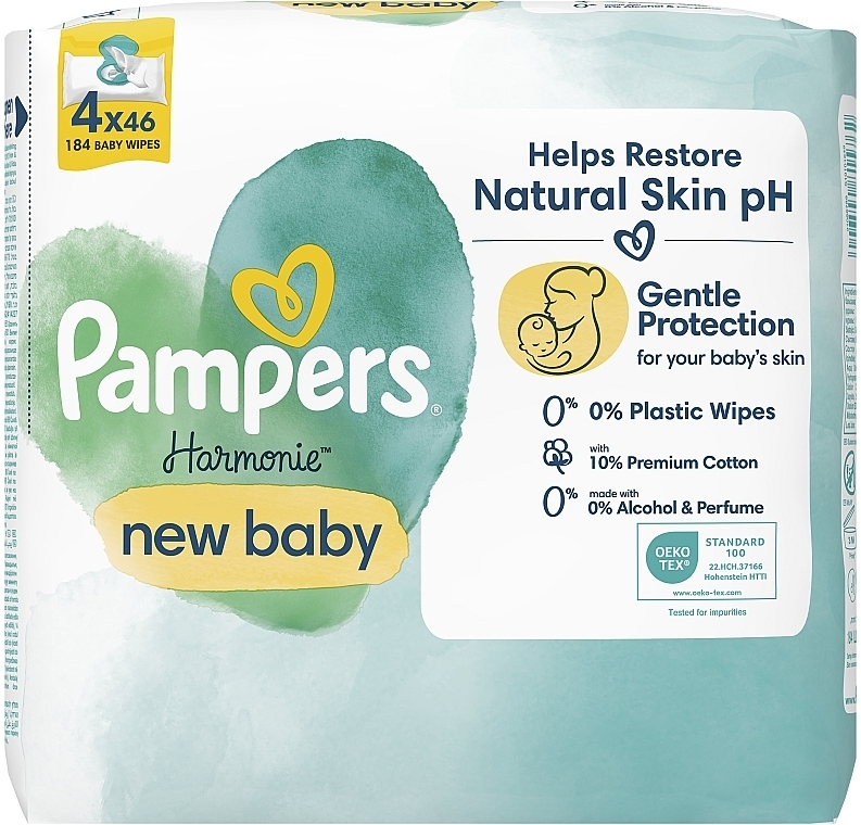Детские влажные салфетки, 4x46 шт. - Pampers New Baby Harmonie Body Wipes — фото N3