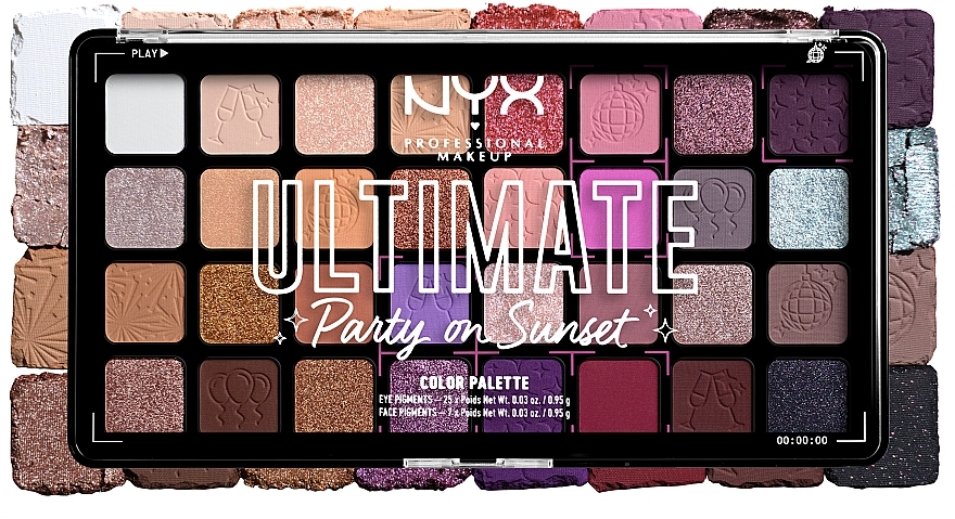 Палетка теней для век и лица с 32 оттенков - NYX Professional Makeup Ultimate Party on Sunset — фото N3