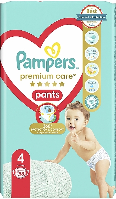 Подгузники-трусики Premium Care Pants 4 (9-15кг), 58шт. - Pampers — фото N3
