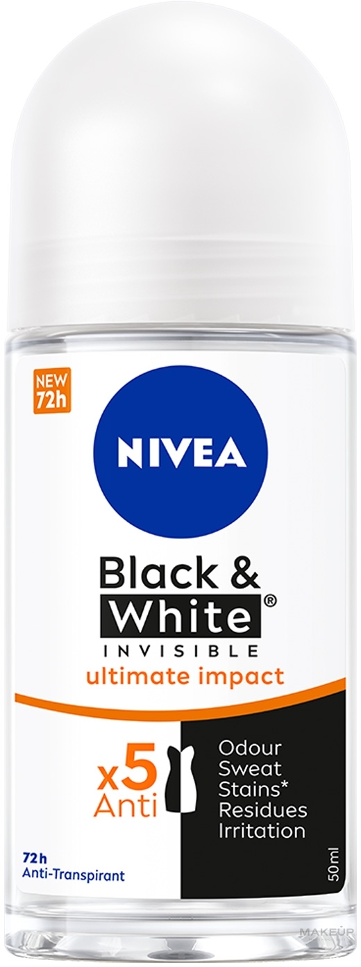 Aнтиперспірант "Чорне та Біле невидимий", кульковий - NIVEA Black & White Invisible Ultimate Impact Anti-Transpirant — фото 50ml