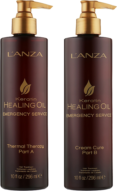 Набір - L'anza Keratin Healing Oil Emergency Service Backbar Kit (term/ther/296ml + hair/cr/296ml) — фото N2
