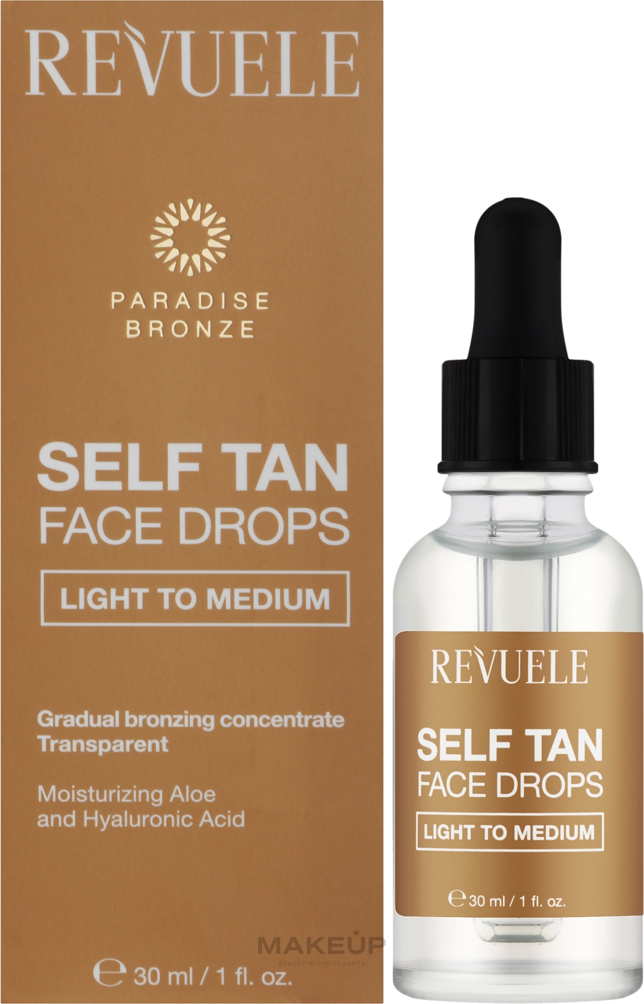 Краплі для автозасмаги обличчя від легкого до середнього - Revuele Salf Tan Face Drop Light To Medium — фото 30ml